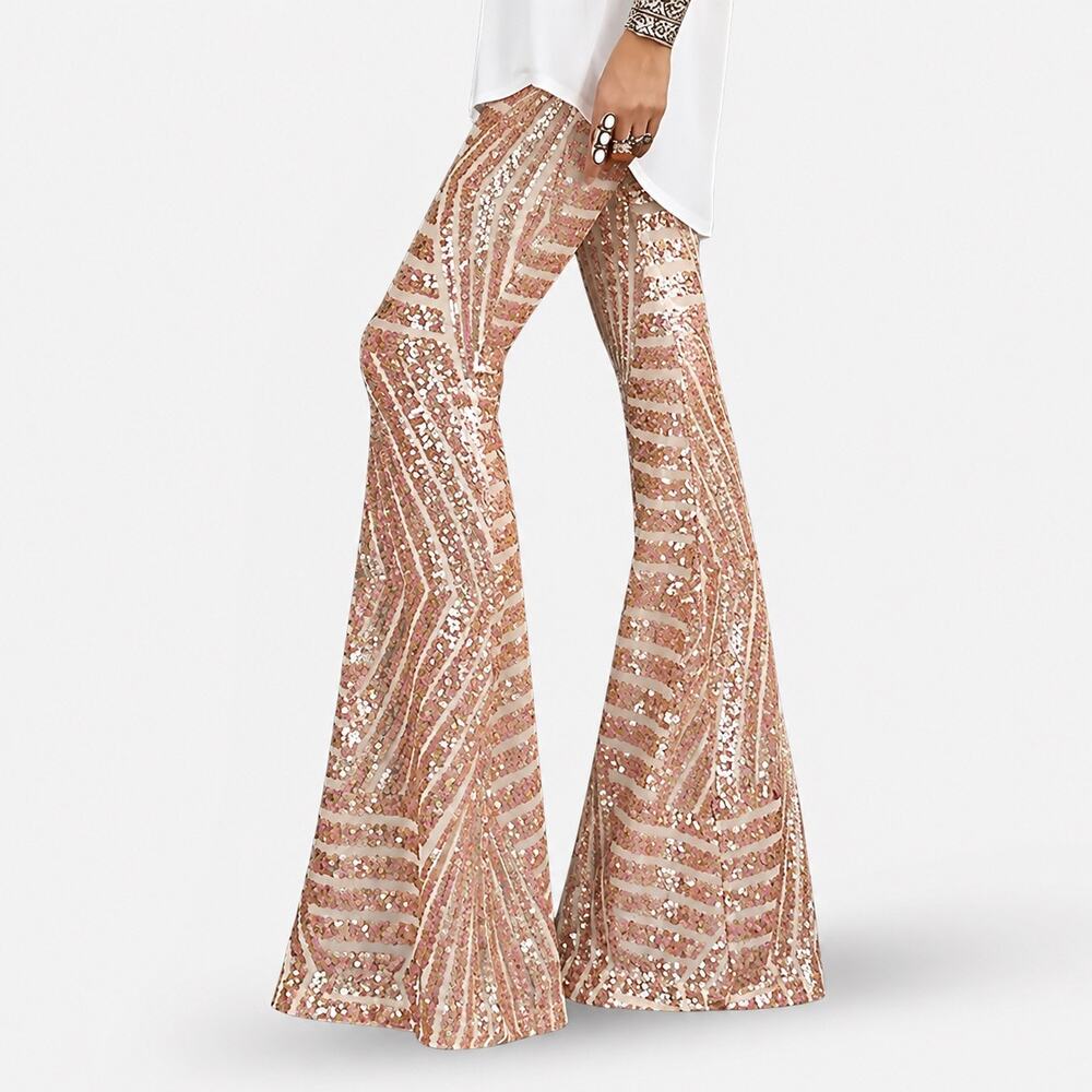 NWT C+D+M Collection Sequin Mesh Evening Flare Pant L